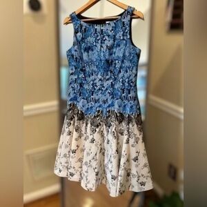 J. Taylor Fit and‎ Flare Blue/White Dress Size 10